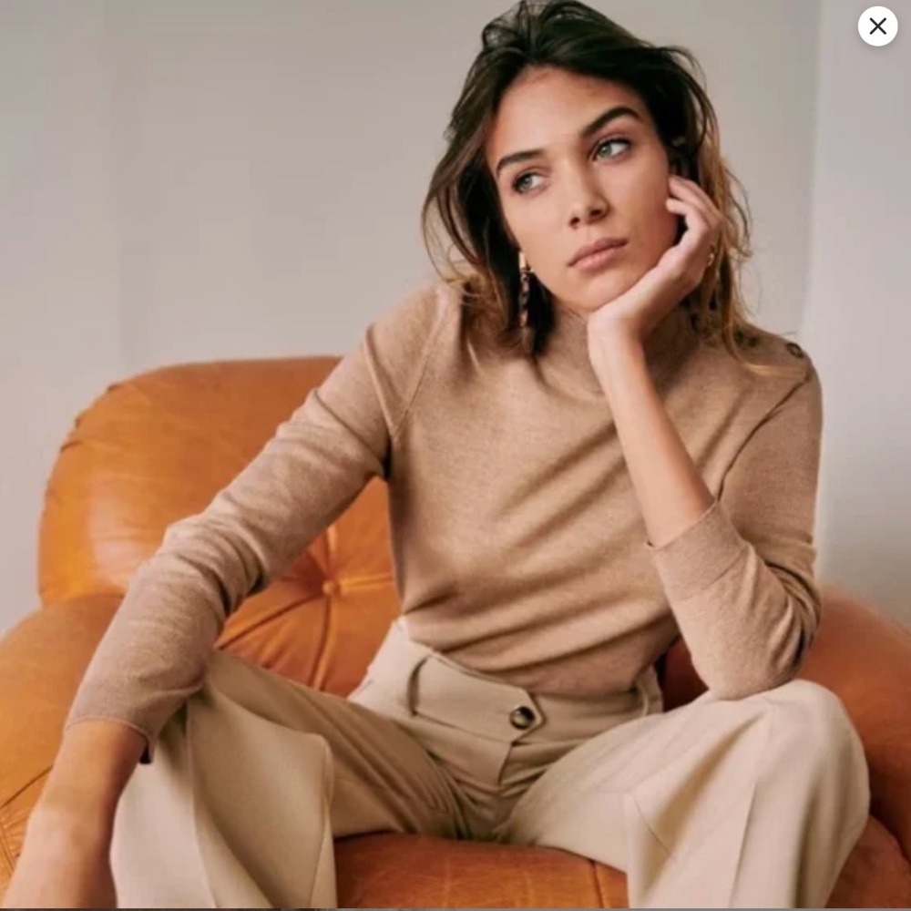 Sezane Jacob Camel Merino Wool Long Sleeve Pullover Jumper